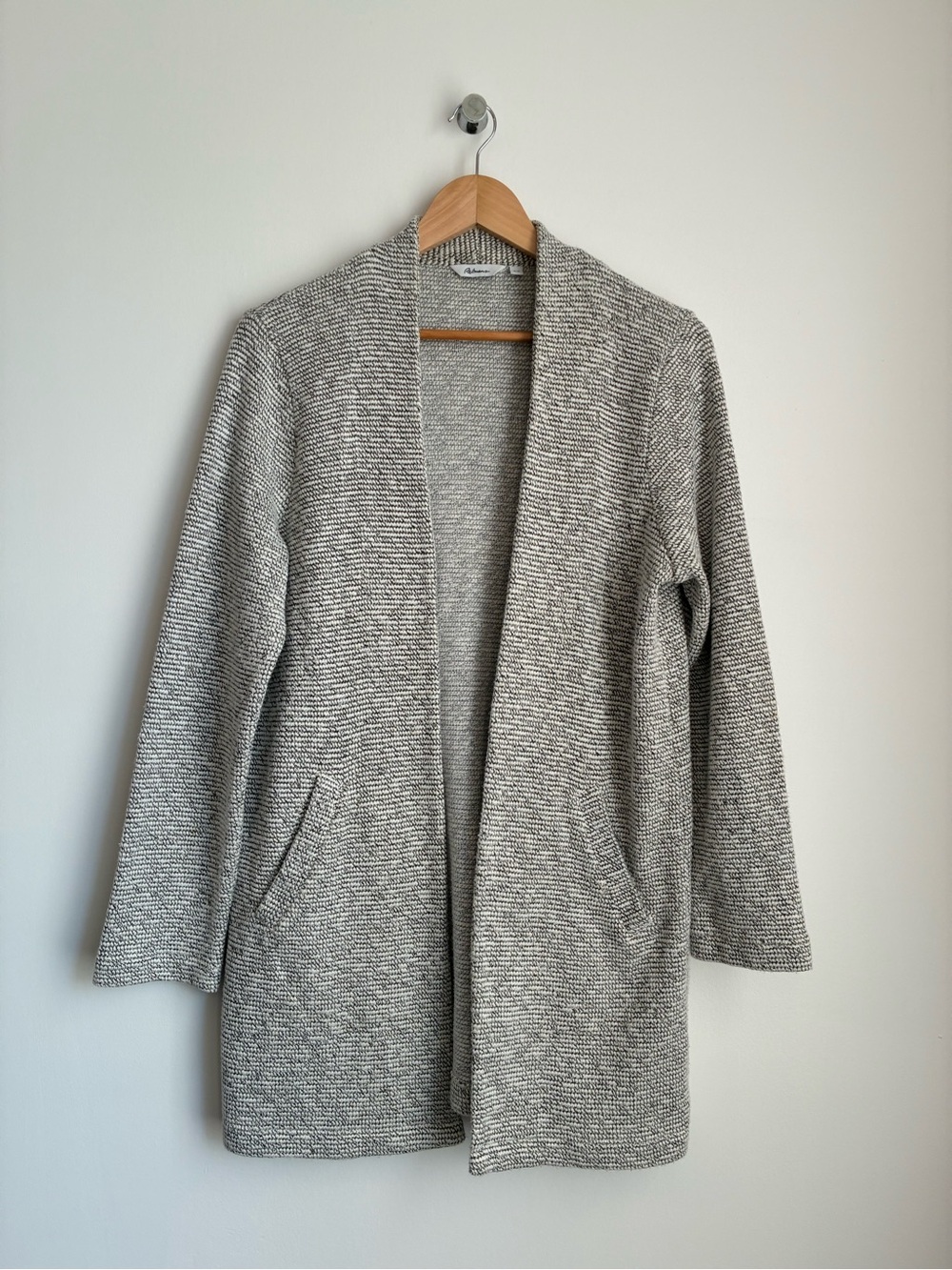 Reitmans Grey White Slanted Pocket Long Lagenlook Cardigan Coatigan M